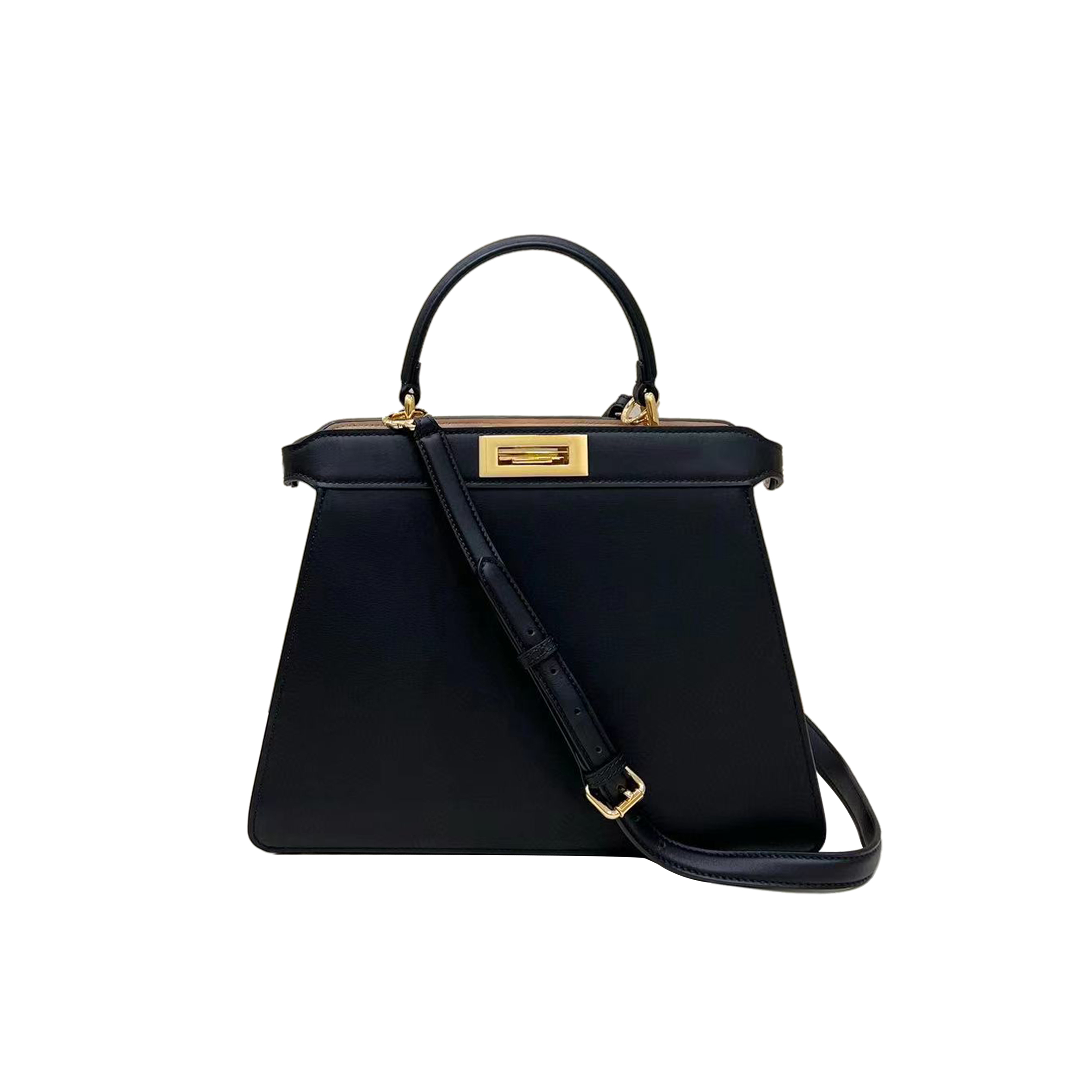 F**di vitello morgan fabric jacquard pequin medium peekaboo iconic satchel black tobacco (34*24*12cm)